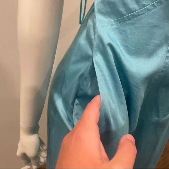 NWT CULT GAIA Chiara Sleeveless Blue Cotton-Blend Plunge Bubble Skirt Midi Dress - Picture 10 of 15